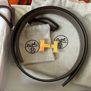 Hermes H Belt 24, 70-New! Noir/Etoupe
 w box, dust bag, tag- plastic still on!